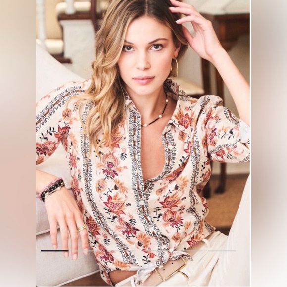 Spartina 449 Linen Floral Print Button Down Women's Top - Picture 1 of 7